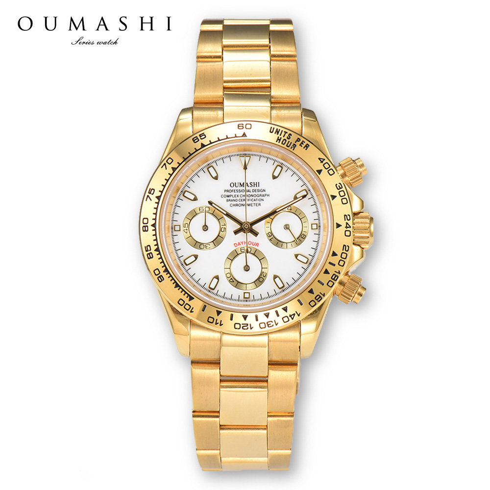 Leather Bracelet - 39mm VK63 watch Gold Stainless steel