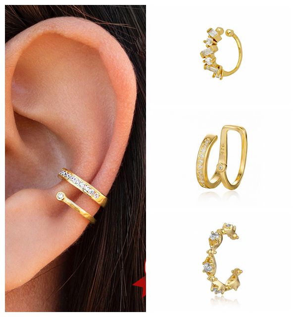 Ear Cuff No Piercing - 24k Gold-Plated Silver Irregular Geometry Ear
