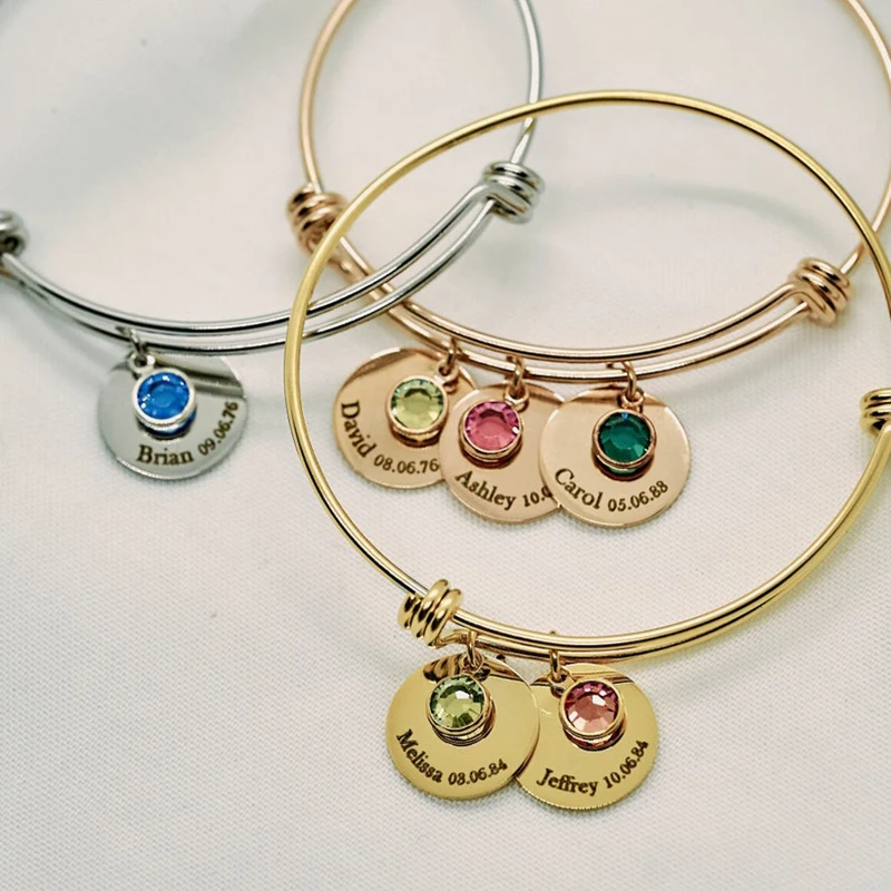 Rose Gold Bracelet - Custom Engraving Name Bangles Stainless Steel