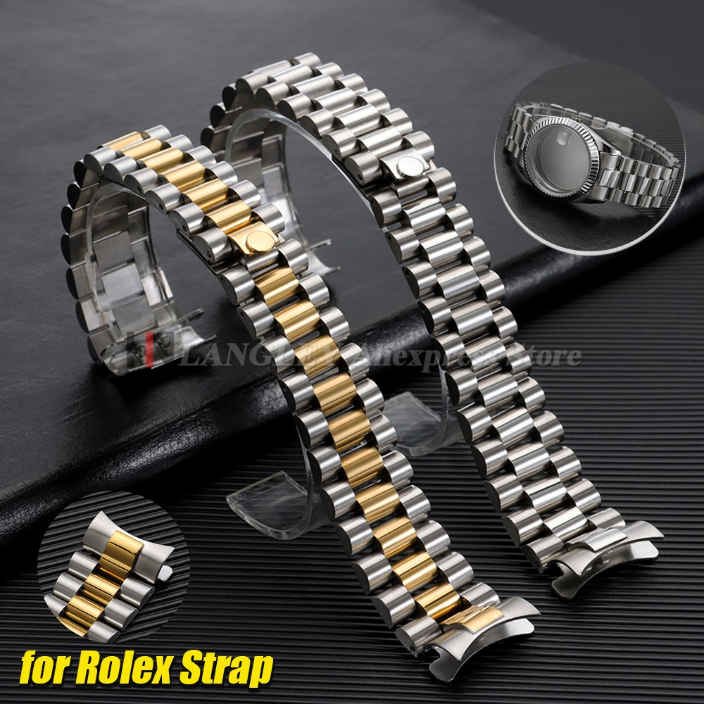 Jewelry Rolex Watches - Curved End Stainless Steel Watch Strap