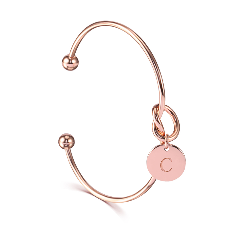 Rose Gold Bracelet - Duoying Engraved Letters Bracelet Knotted Open
