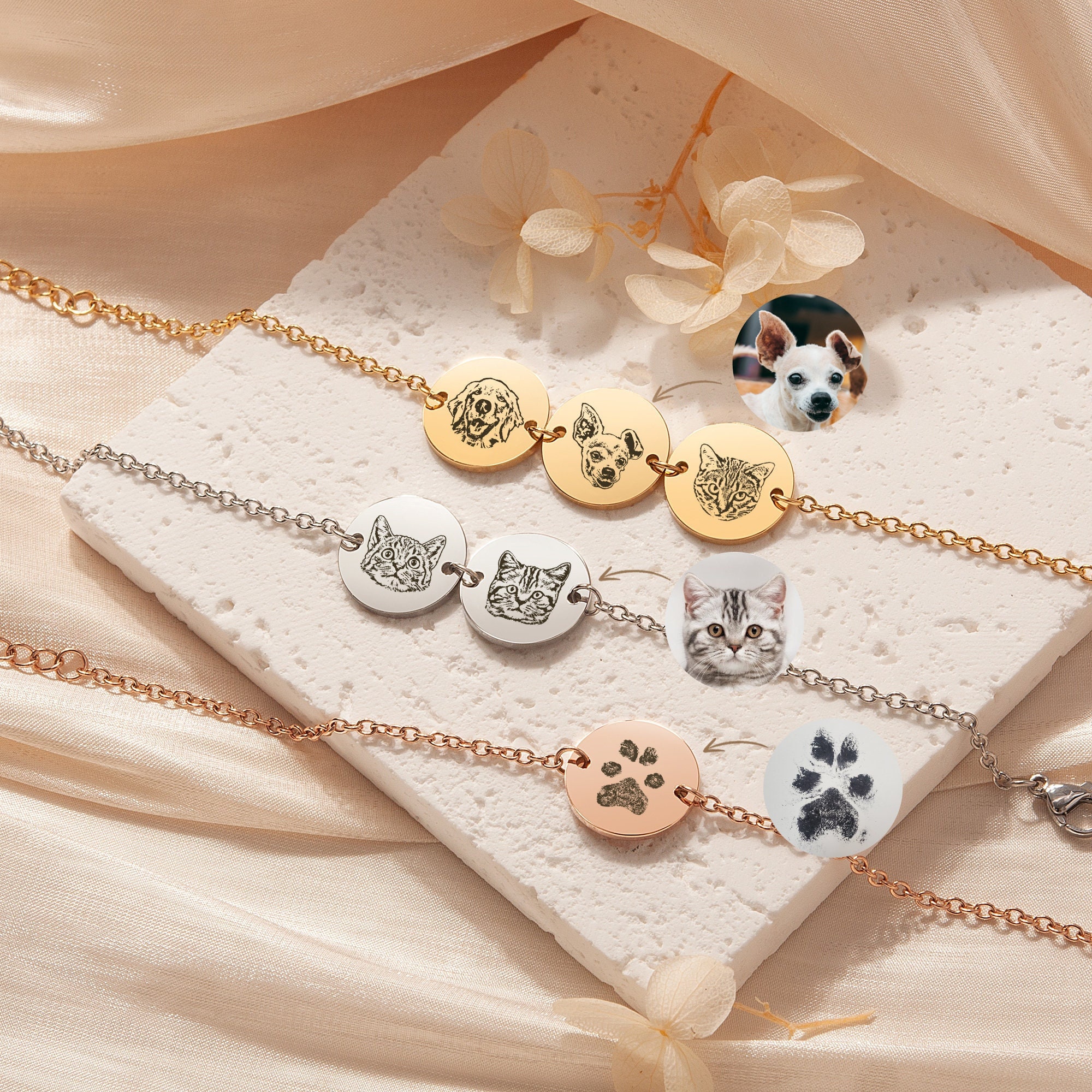 Rose Gold Bracelet - Pet Bracelet Dog Portrait Custom Bracelet