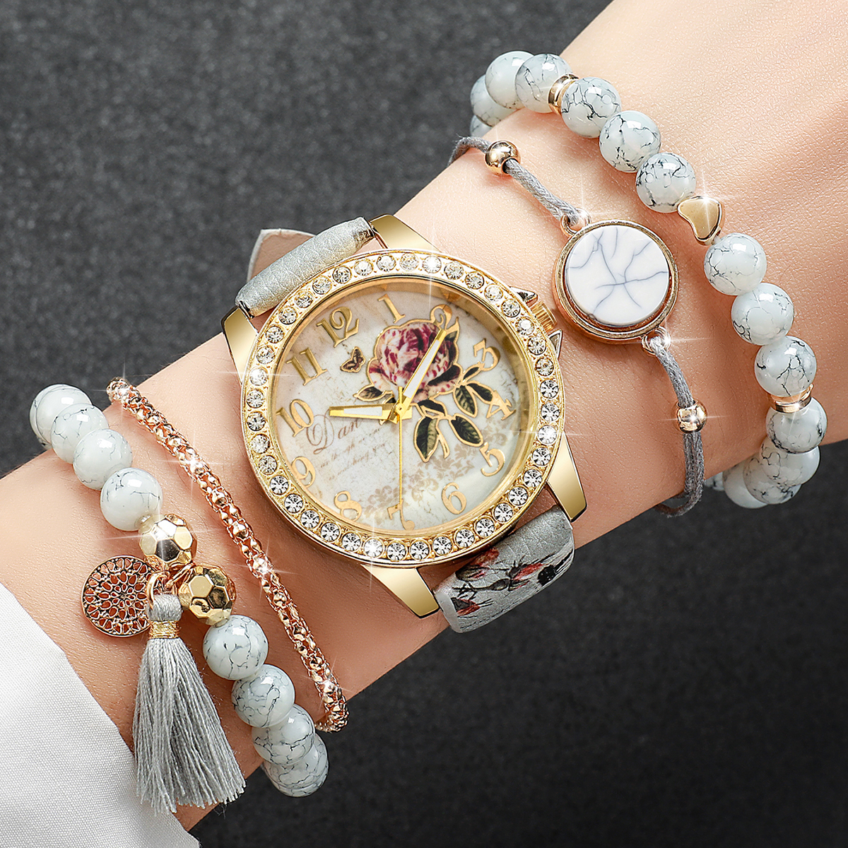 5PCS Fashion Flower Printed Wo - Jewelry Making Watches review and price