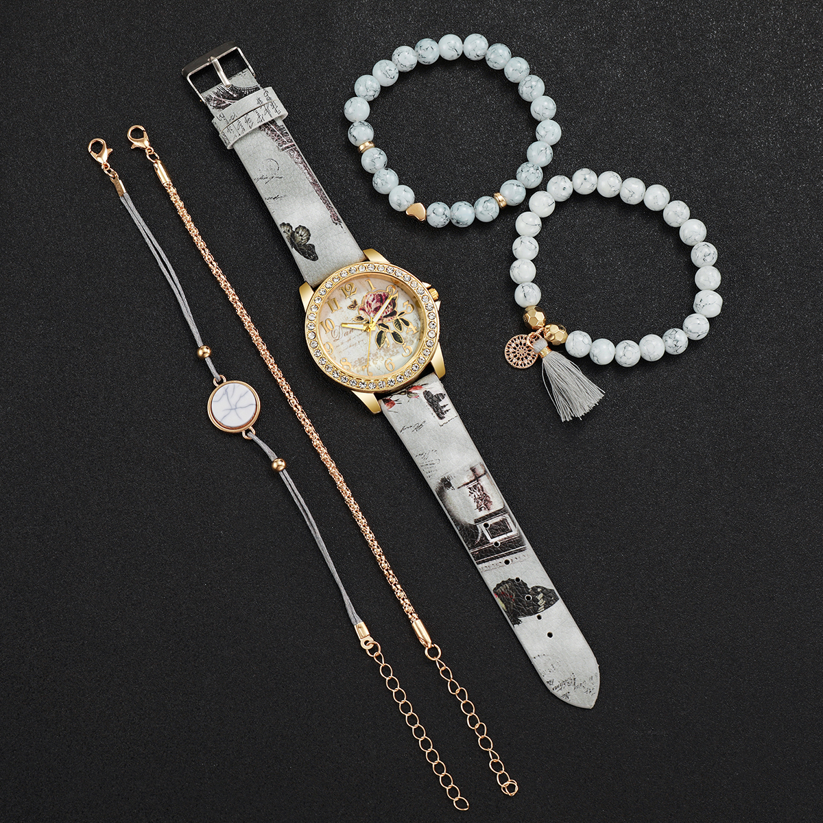 5PCS Fashion Flower Printed Wo - Jewelry Making Watches review and price